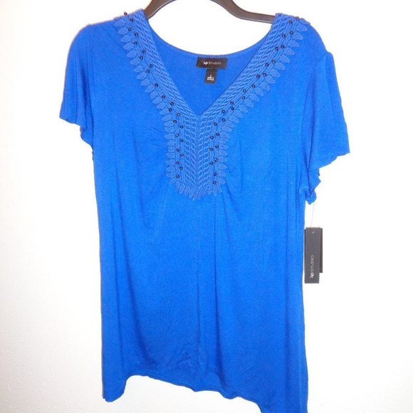 WOMEN'S AB Studio Crochet Your Way Blue Top Size L - Picture 1 of 11